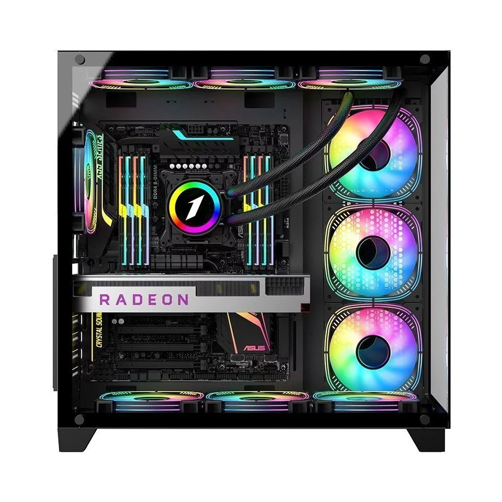 Boîtier ATX 1stPlayer MV8-TP RGB Noir, Panneaux Vitrés