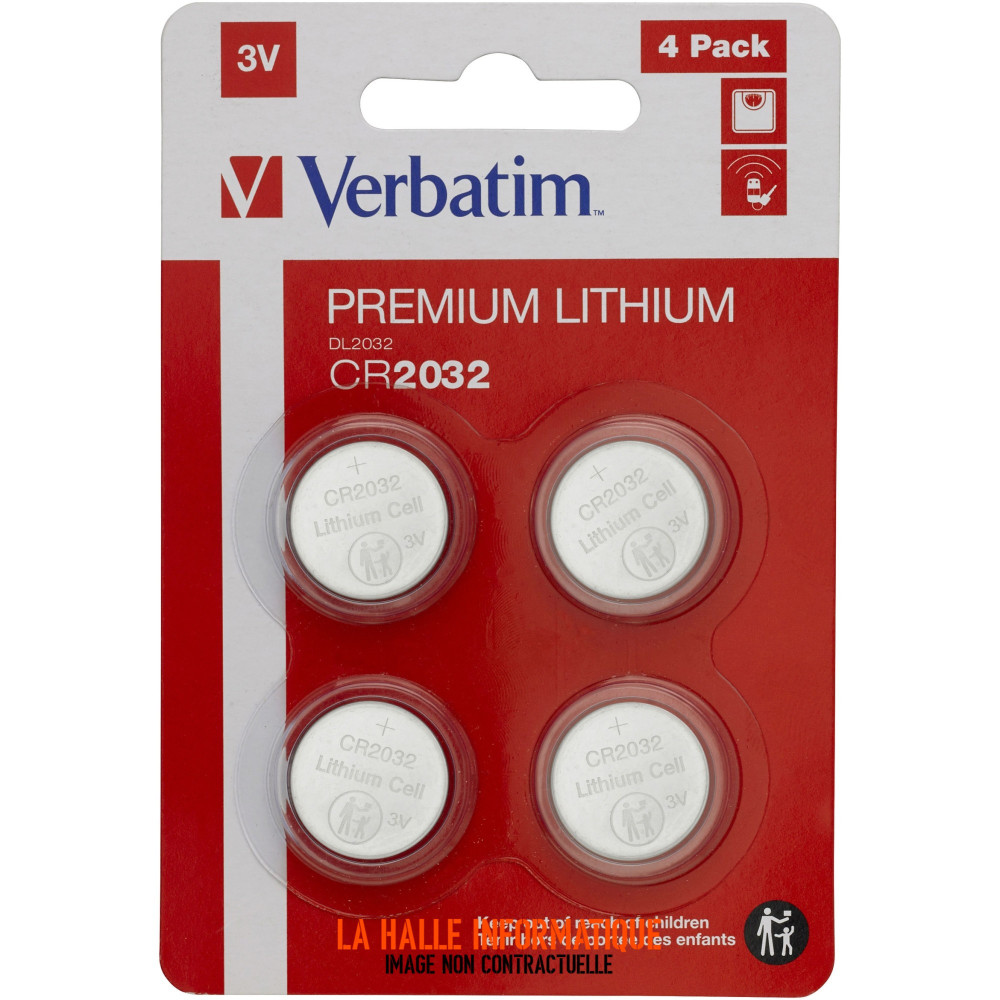 Lot de 4 Piles Verbatim CR2032 3V Premium | Longue durée