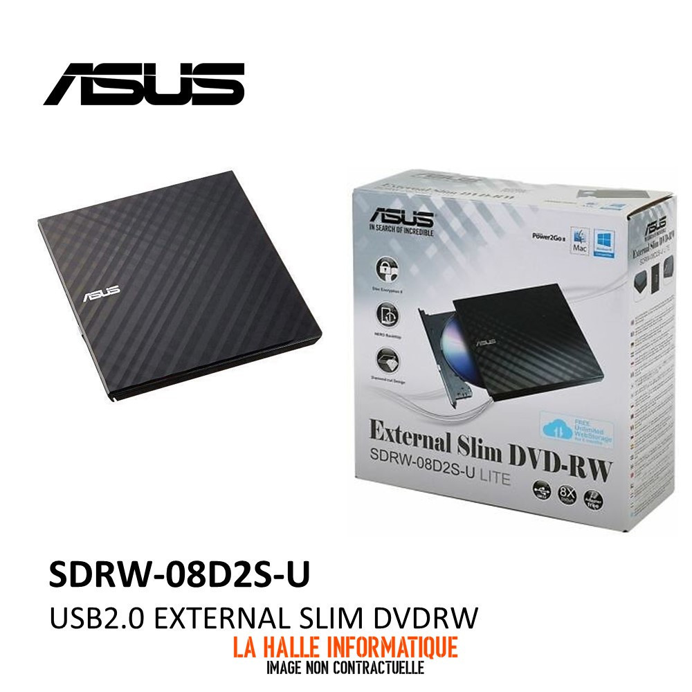 Graveur DVD externe slim Asus SDRW-08D2S-U Lite (Noir)