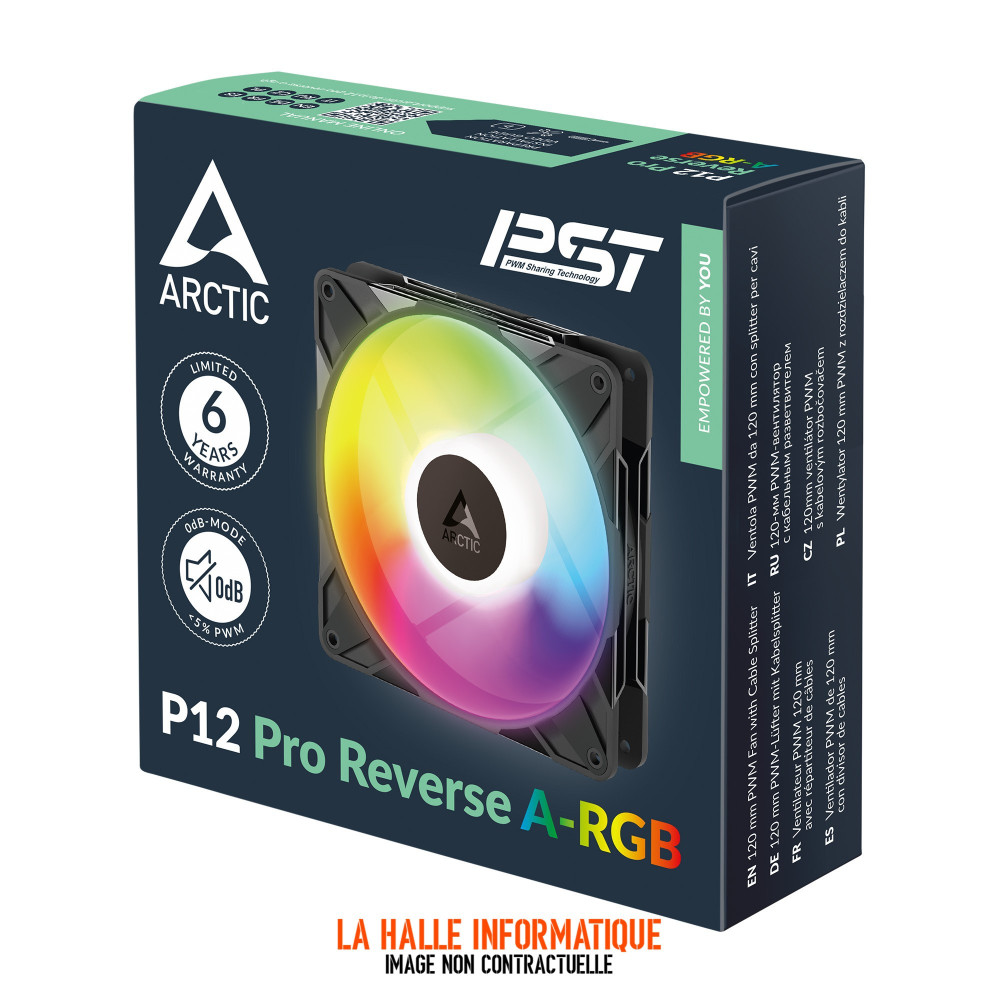 Ventilateur de boitier Arctic P12 Pro Reverse RGB - 12cm (Noir)